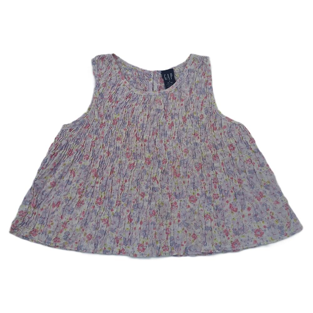 Vintage GAP Kids (2000) cotton ditsy floral print sleeveless smocked swing top